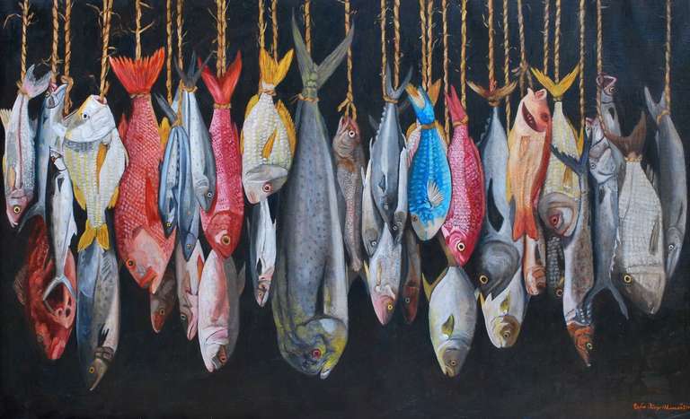 Pedro Diego Alvarado-Rivera Animal Painting - Pescados Varios