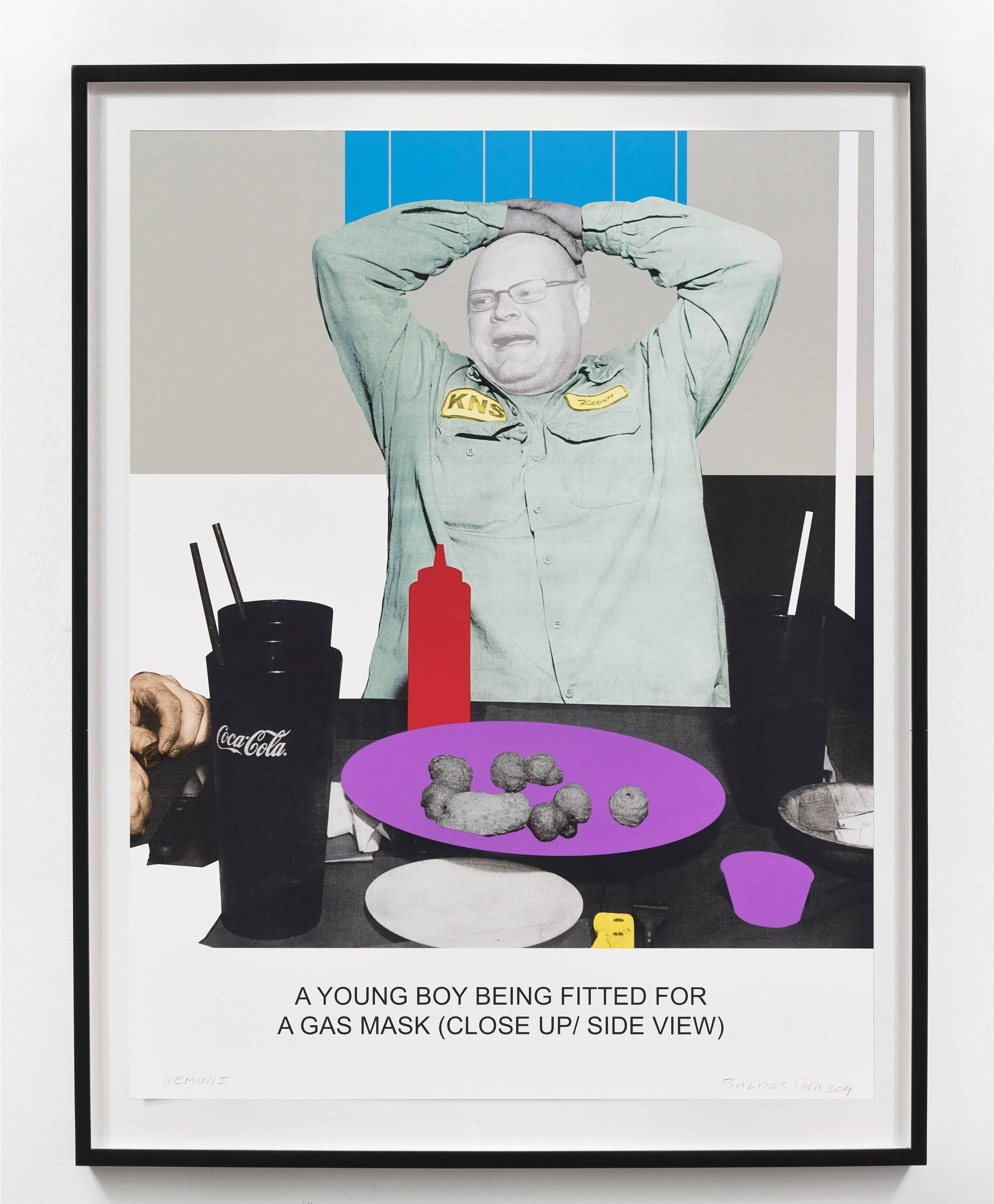 The News: A Young Boy Being Fitted for a Gas Mask... - Print by John Baldessari
