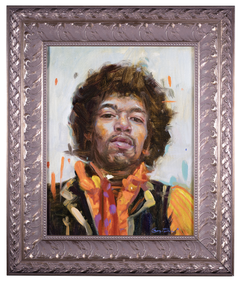 Jimi Hendrix (The Immortal Amplified n° 1) de Gail Potocki, peinture à l'huile représentant une rock star