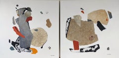 Fantasy DUO Abstract Mixed Media Diptych, Acrylic on Linen, 80x160cm, 2025