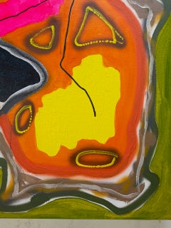 Patatoïdes n° 3, œuvre abstraite 100 x 100, acrylique et peinture en spray sur toile de lin