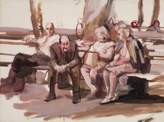 Two Men, Two Women on Benches
