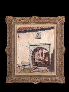 „Oude God Poort-Rekem“, signiert Lucien Jansen, Öl auf Leinwand.