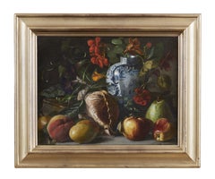 18th-Century Still Life, Flemish School, Still Life, Oil on Canvas, Red, Blue, Green
