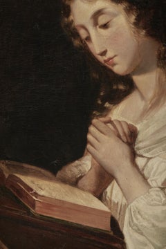 18th-Century Portrait of a Young Lady, Venetian School, Oil on White Canvas