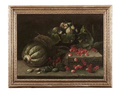 17th-Century Still Life by Pietro Bozzi: "Still Life" (Oil on Canvas: Red Cherries)