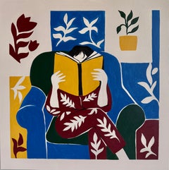„Lesen“, 70 × 70 cm, Acryl auf Leinwand