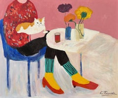 Ein Mädchen mit Katze, 50 x 60 cm, Acryl auf Leinwand
