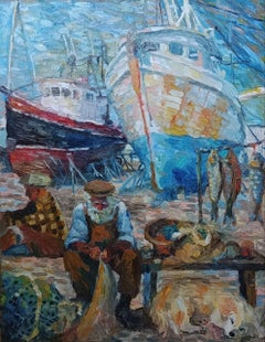 Il pescatore, 60x45 cm, olio su tela