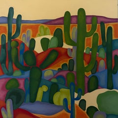 Paesaggio con cactus, 80x80 cm, acrilico su tela