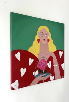Herzdame in Rot, 40 × 40 cm, Acryl auf Leinwand