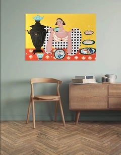 Tea-drinking, 80x120 cm, acrylic on canvas