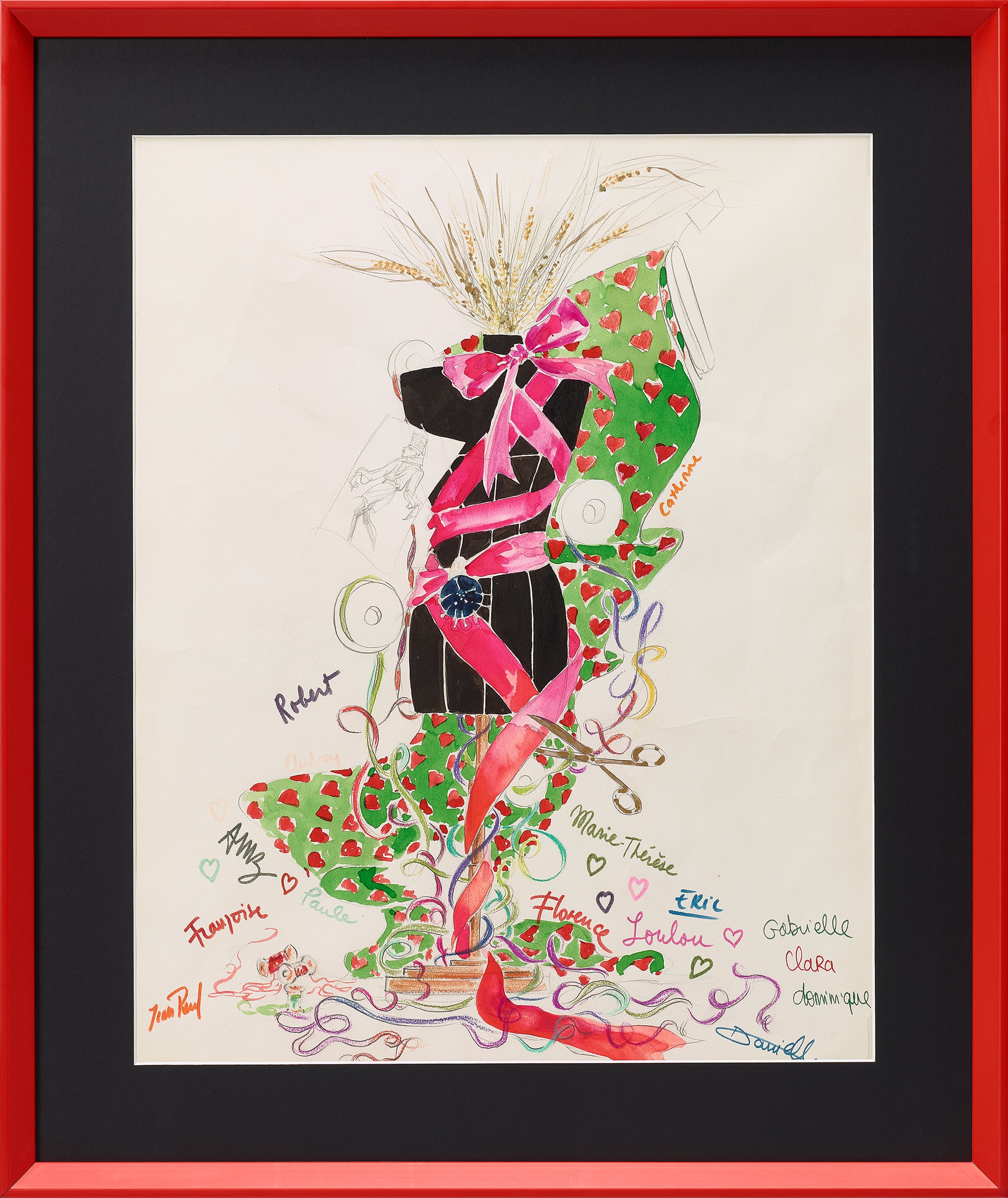 1er d'Atelier Drawing, Art Deco, Watercolor and Color Pencil, 1991