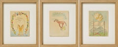 Tryptique Cheval Drawing on Archival Paper, Figurative, Circa 1940s