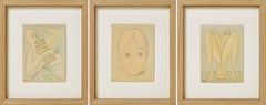 Tryptique Visage, Figurative Drawing on Archival Paper, Circa 1940s
