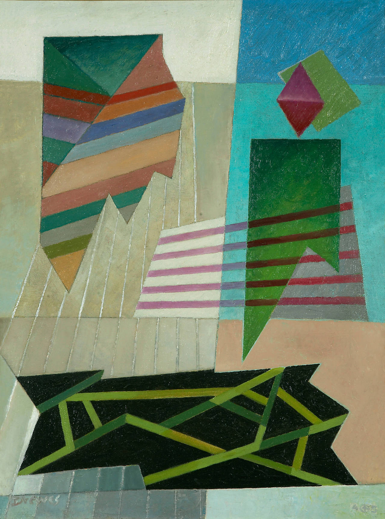 Werner Drewes Abstract Painting - Receding Planets