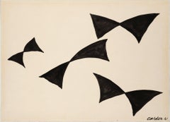 Alexander Calder - Senza titolo, opera unica, inchiostro su carta incollata su tela (1961)