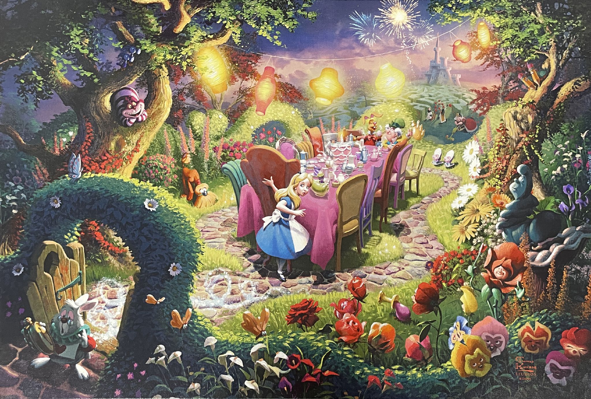 Kinkade, Thomas
Mad Hatter's Tea Party

Continuous Tone Print on Canvas
18 x 27 in.

From the limited edition of 595
Signed in plate
Includes Official Disney Certificate of Authenticity 