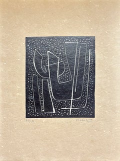 Magnelli - "Lino fond noir" (Linocut on black background) Hand signed, 1970