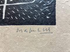 Magnelli - "Lino fond noir" (Linocut on black background) Hand signed, 1970