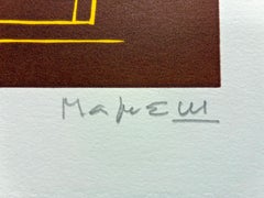 Magnelli - "Lino fond brun" (Linocut on brown background) Hand signed, 1970