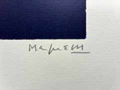 Magnelli - "Lino fond Bleu" (Linocut on blue background) Hand signed, 1970