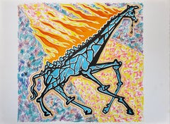"Girafe en Feu" (Giraffe on Fire) Lithograph in colors, Signed and Authenticated