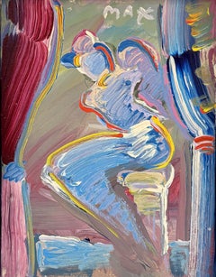 "Sitting Angel" (1988) Oil Painting on Canvas, Signed by Peter Max