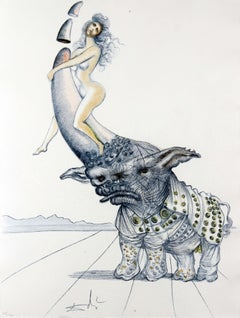 "Girl on Rhinoceros Horn" Original Etching on paper from Dalí Illustre Casanova