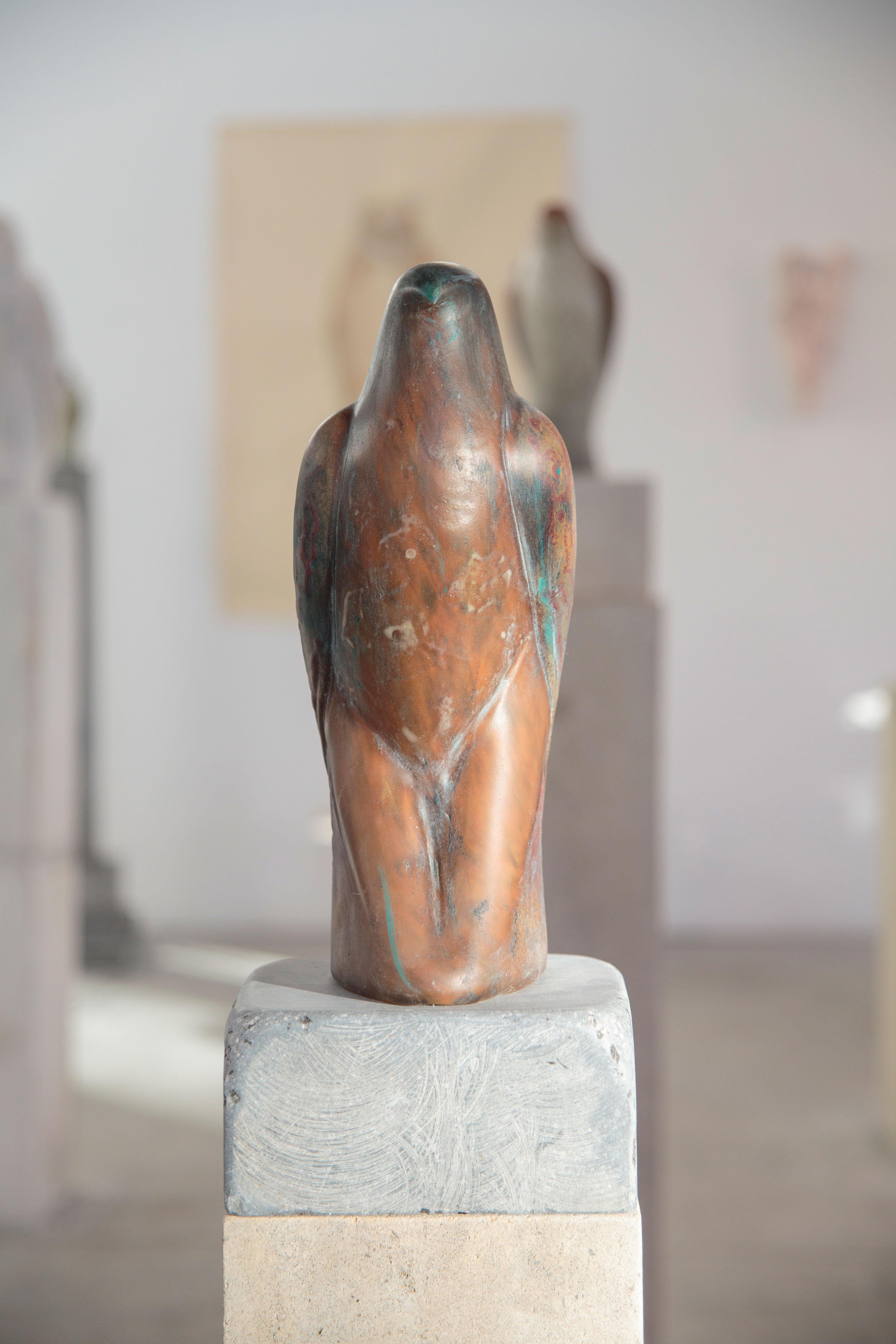 SIENNA TURQUOISE BIRD - Gray Figurative Sculpture by Jane Rosen