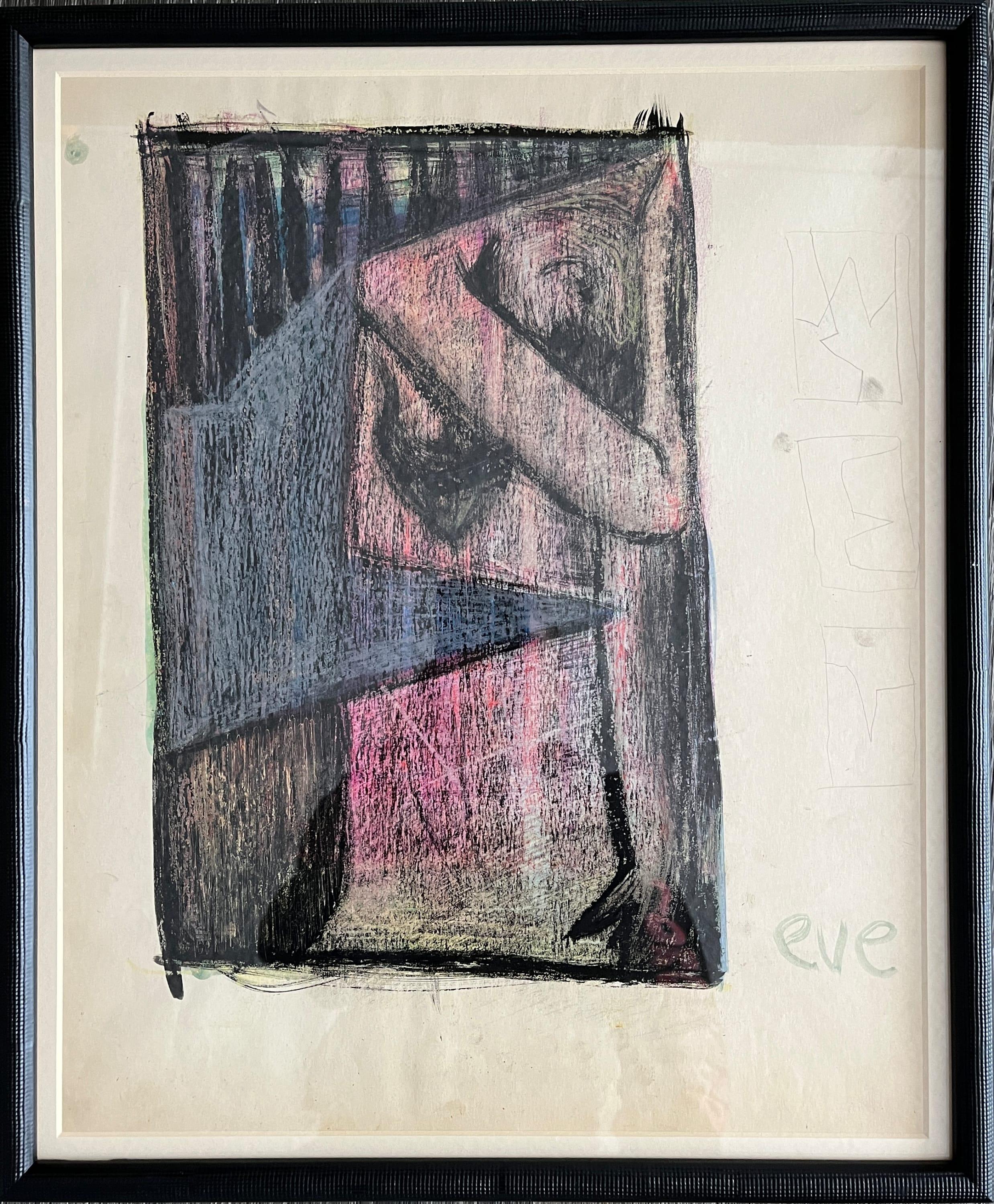 Donald Stacy Abstract Painting – 1950er Jahre „Eve“ Amerikanische Moderne Mid-Century Figurative Gouache & Ölpastell-Figurative Gouache