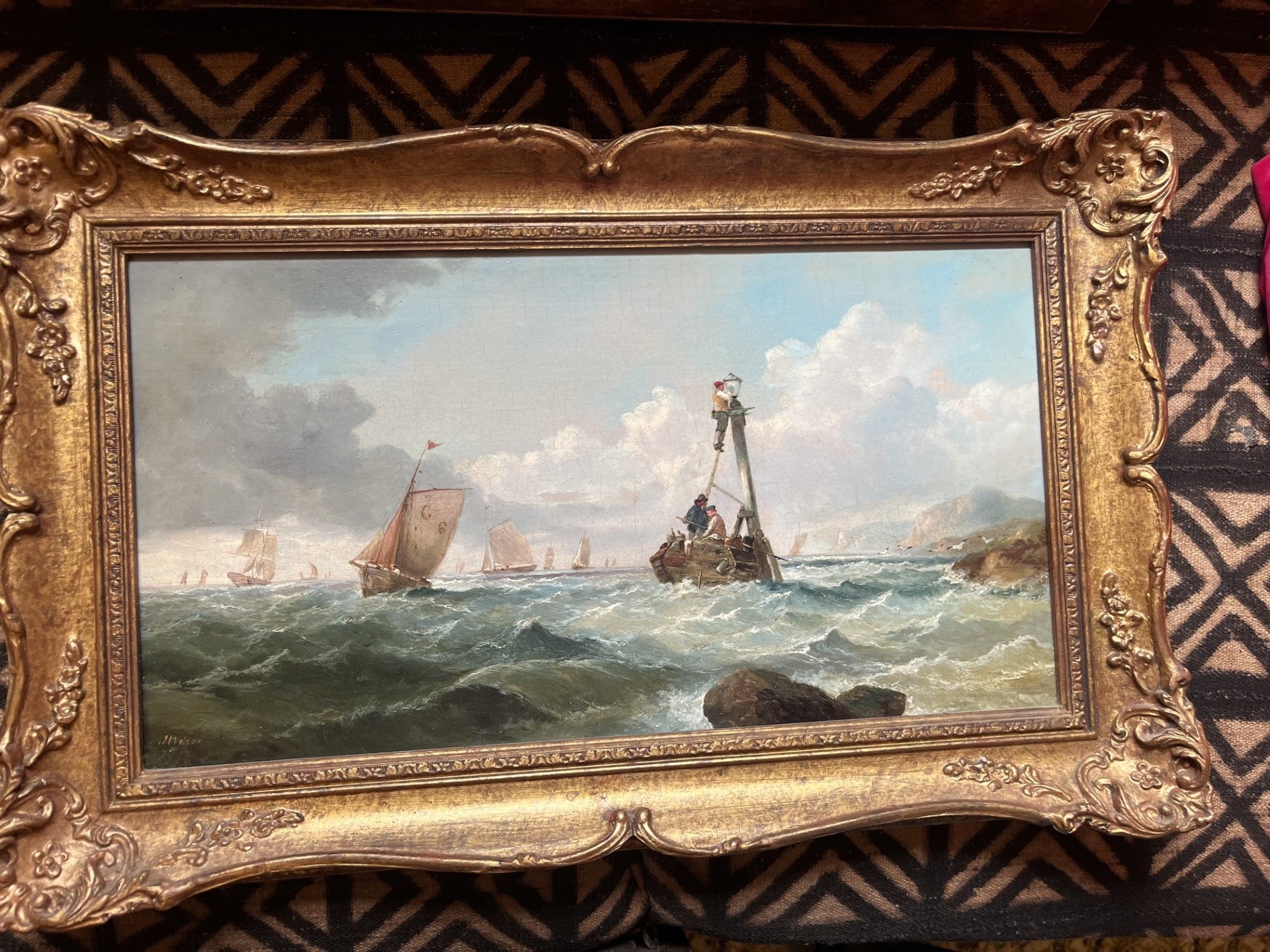 Victorian mid 19 Century Marine Painting of Shipping in Choppy Sea off the Coast