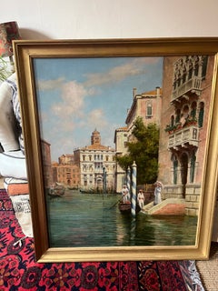 Twentieth Century Oil Painting Gondolas on Grand Canal Venice by listed artist