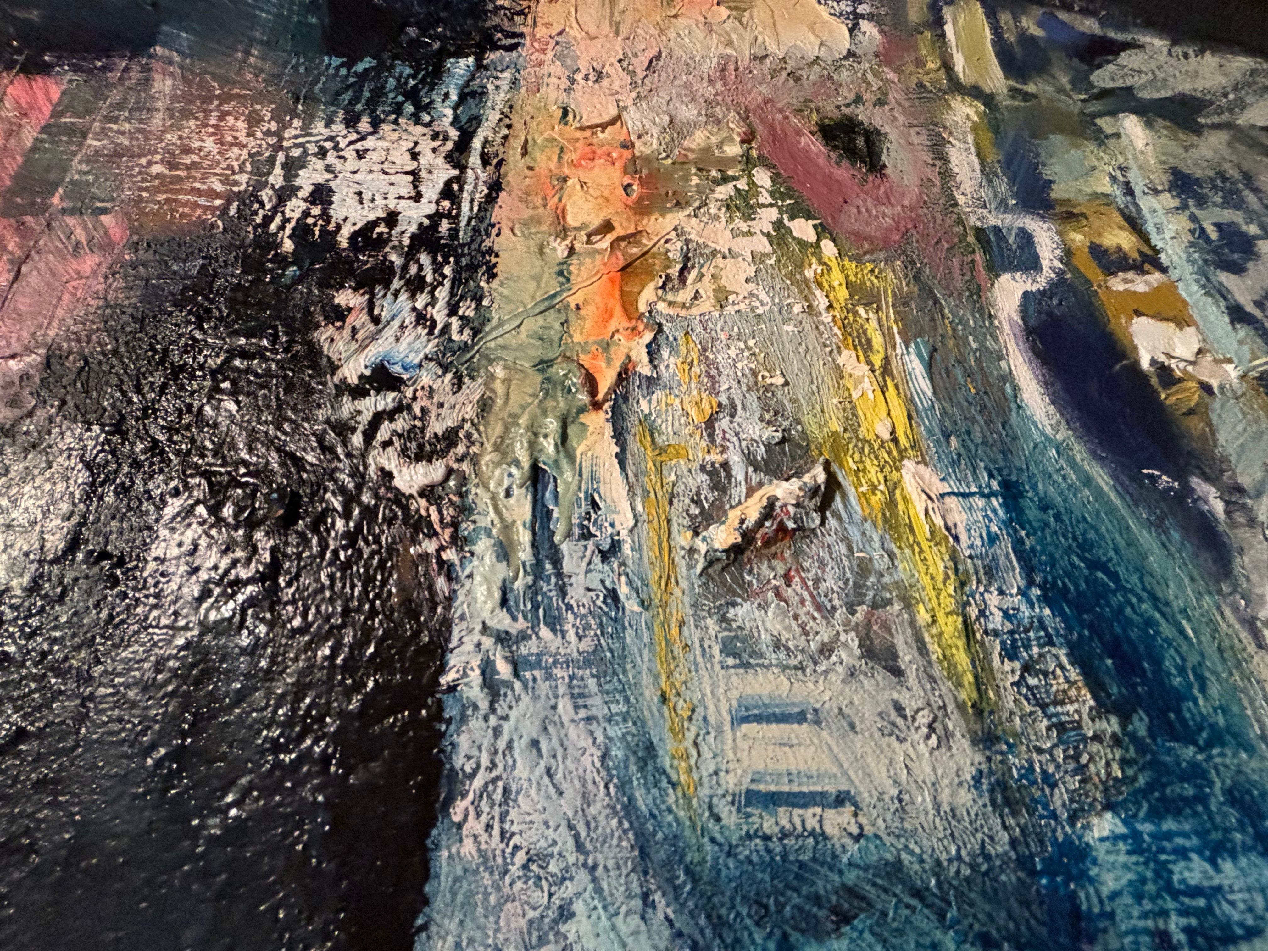 Landschaft eines Gesichts, kühnes, farbenfrohes, großes Gemälde  (Schwarz), Abstract Painting, von Unknown