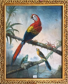 Scarlet Macaw and Parrots in a Tropical Landscape, French School, 19th Century