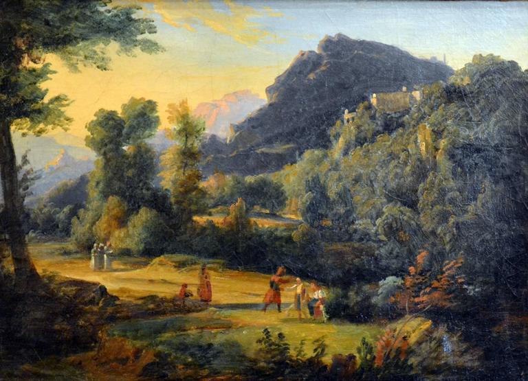 Unknown - Mountain Landscape with Animals and Figures, Painting For