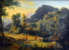 Paysage de montagne avec animaux et personnages