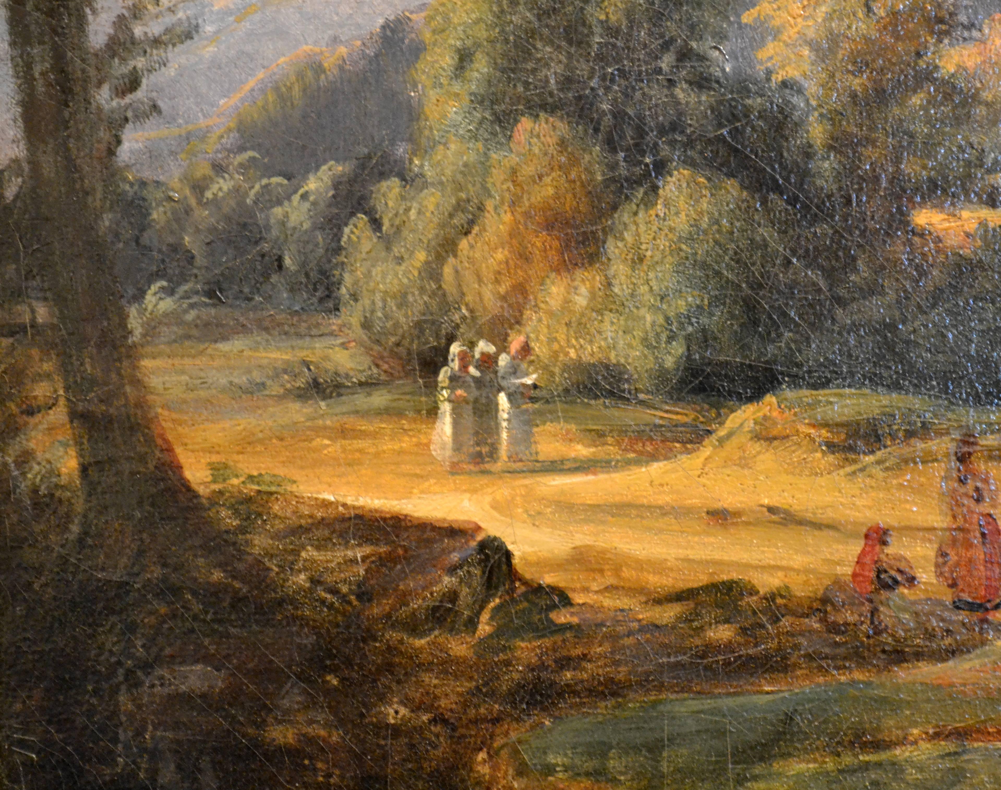 Mountain Landscape with Animals and Figures - Academic Painting by Unknown