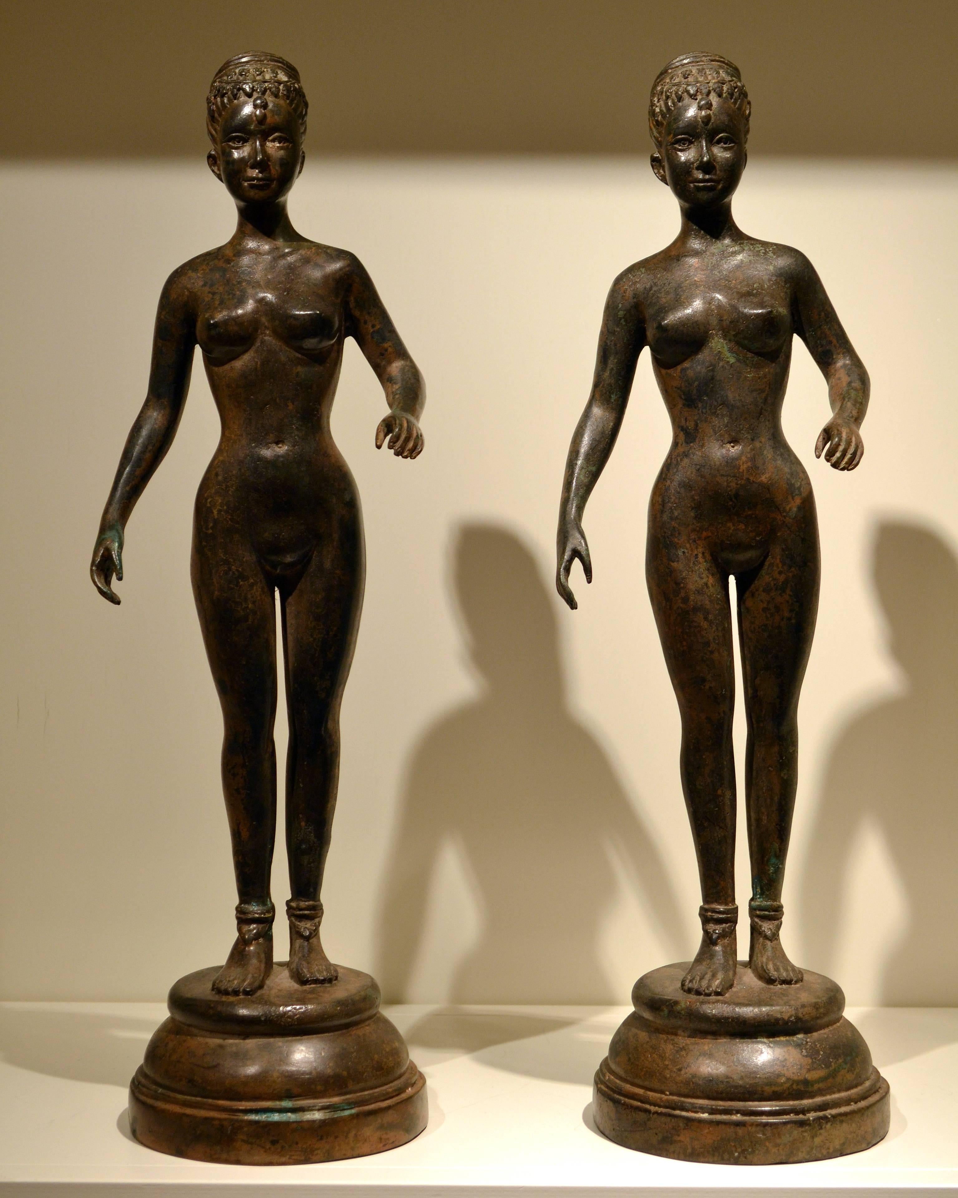 Pierre Chenet Nude Sculpture - Pair of Nude Women Statues