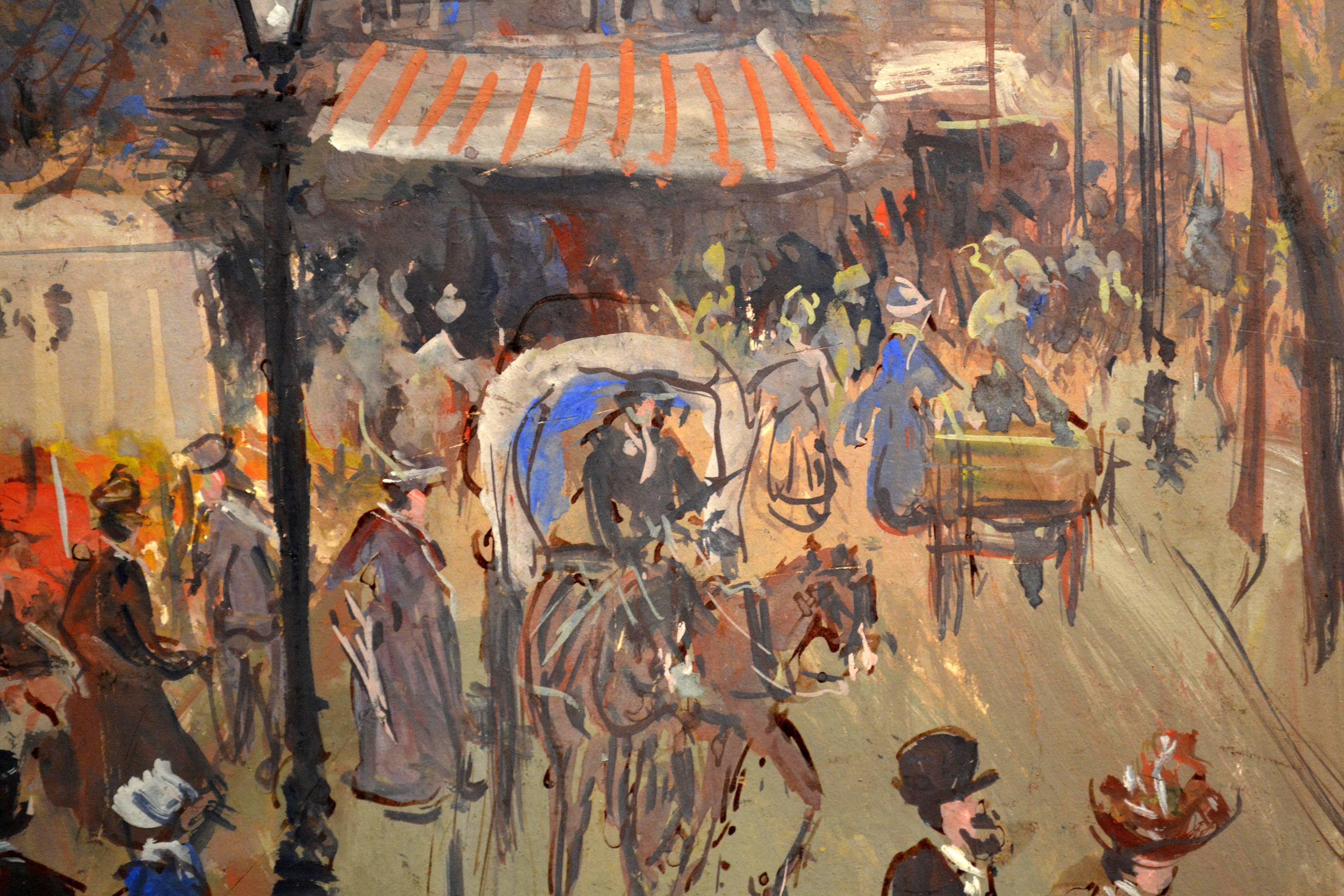 A charming early 20th century Parisian street scene by the French artist Henri Grenier.  Born in Chambon in 1882, Grenier became a member of The Société des Artistes Indépendants in 1922.  Albert Dubois-Pillet, Odilon Redon, Georges Seurat and