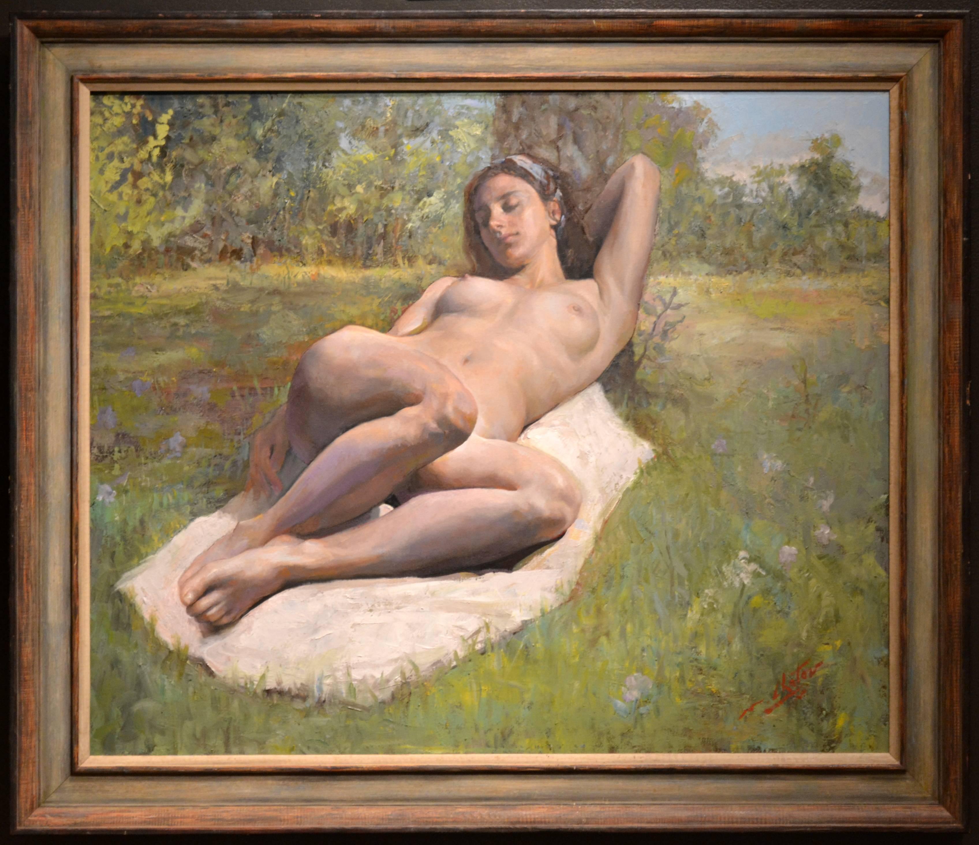 Reclining Nude - Painting by Marc Chatov
