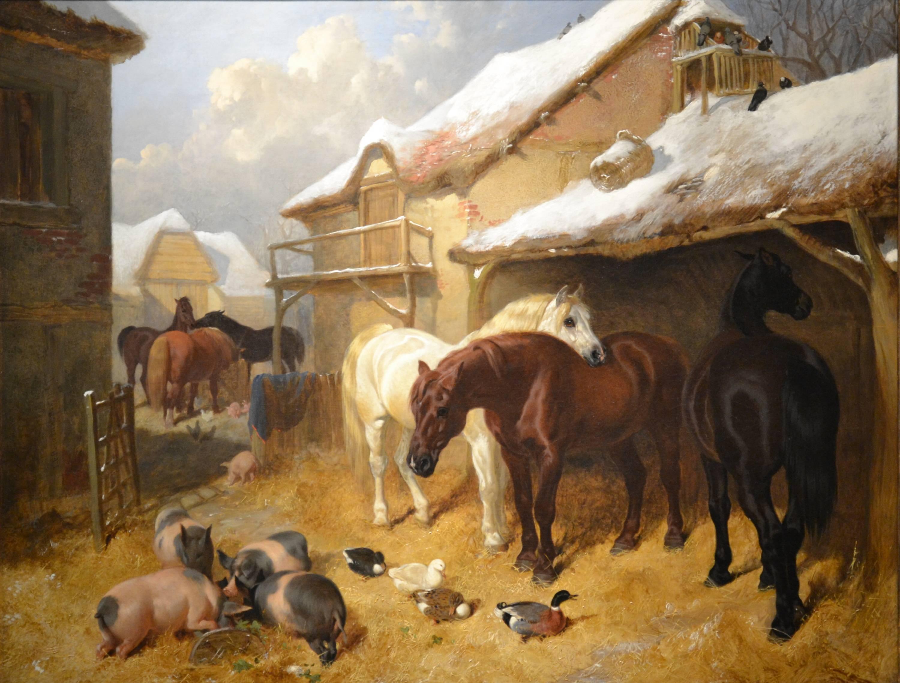 John Frederick Herring Sr. Animal Painting - The Barnyard in Winter