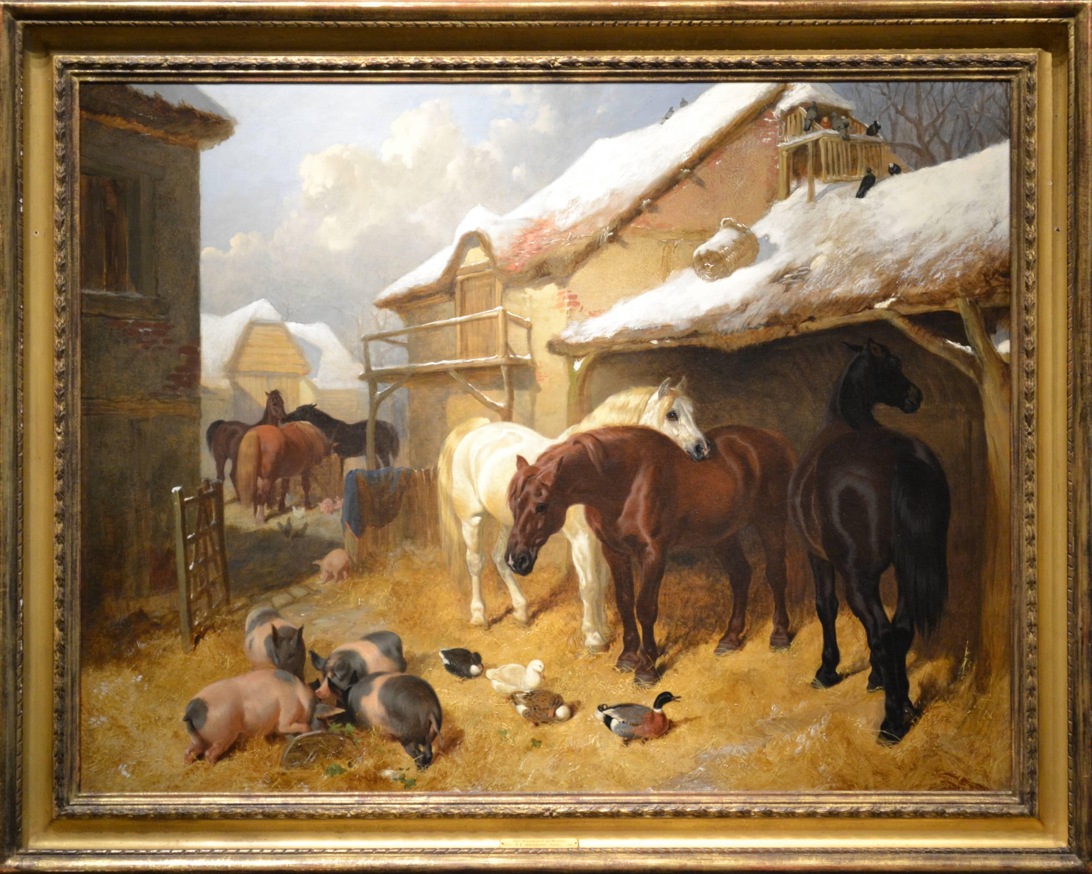 The Barnyard in Winter - Painting by John Frederick Herring Sr.