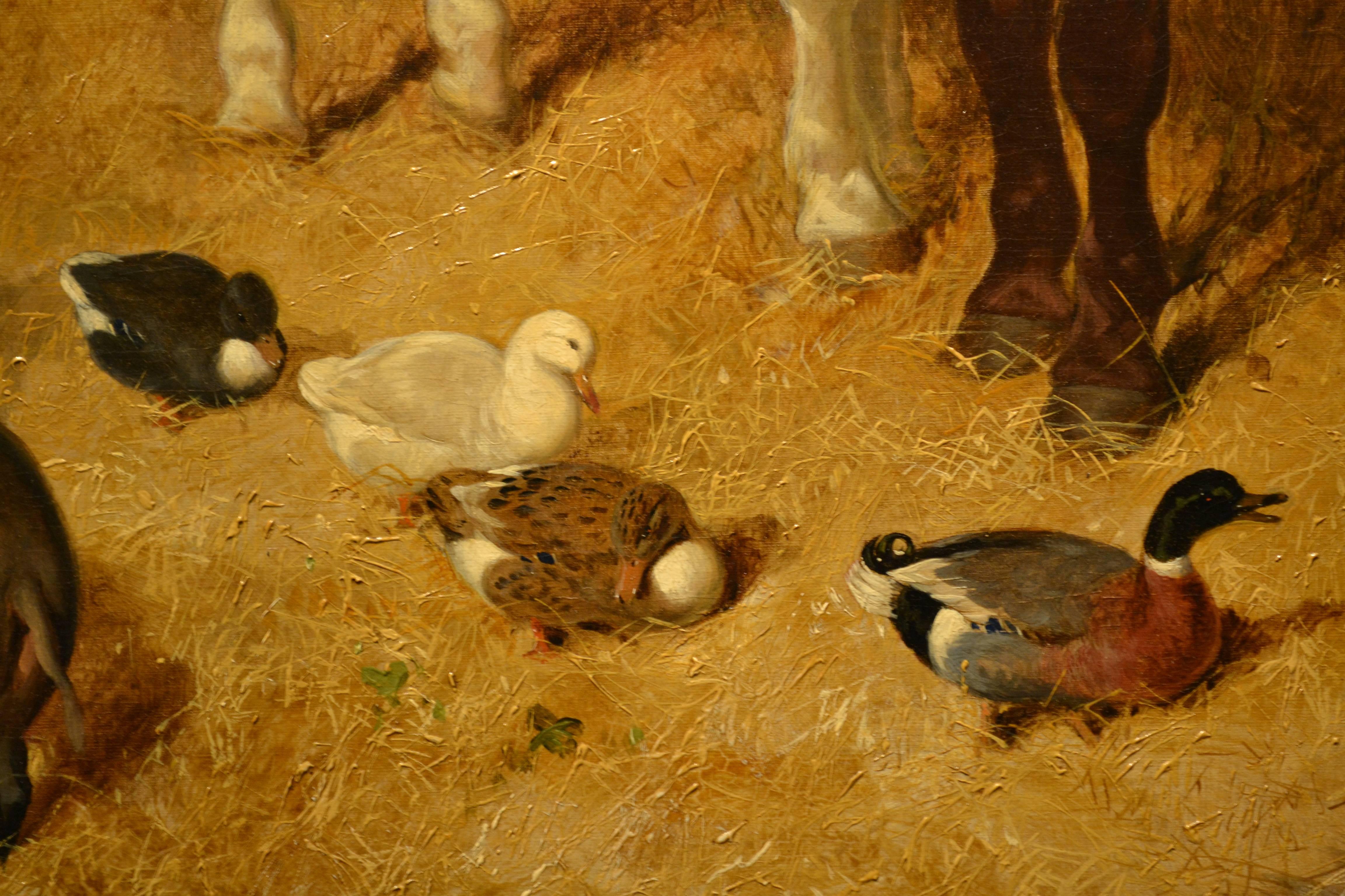 The Barnyard in Winter - Brown Animal Painting by John Frederick Herring Sr.