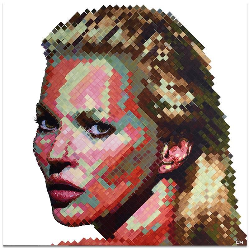 Charlie Hanavich Portrait Painting - "Kate Moss"  - Contemporary Pointillist Painting - Chuck Close