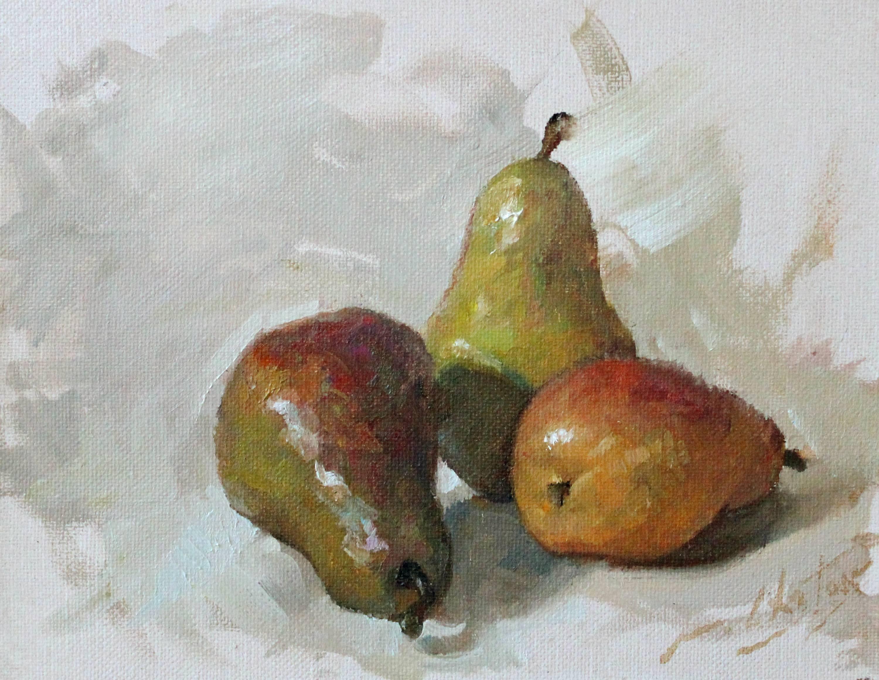 Group of Pears - Red Still-Life Painting by Marc Chatov
