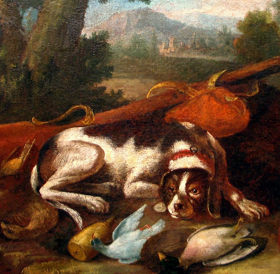 Jagdhund mit Jagd (Orange), Animal Painting, von Giacomo Nani
