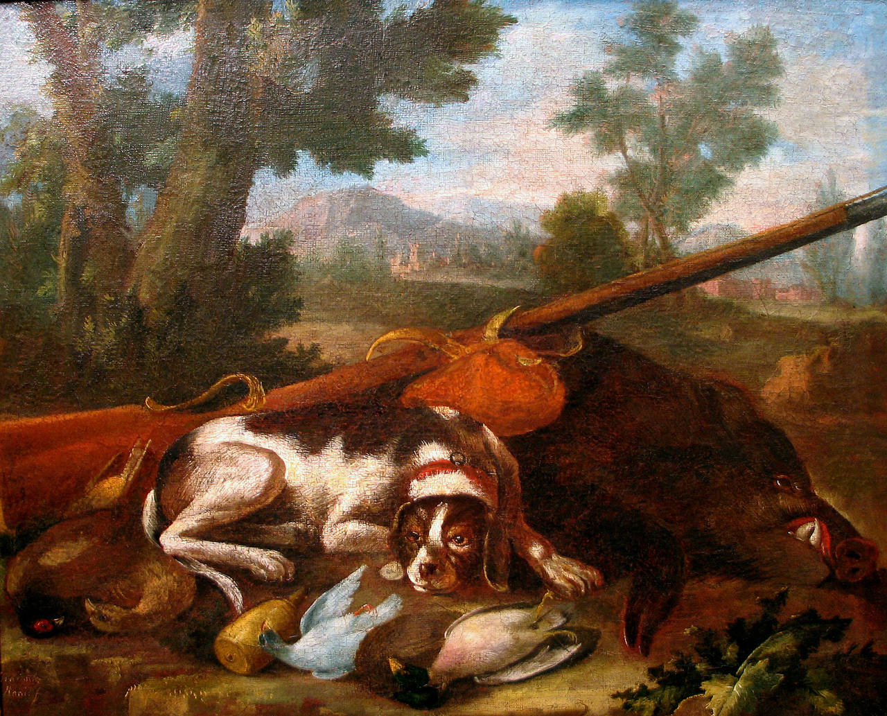 Jagdhund mit Jagd (Barock), Painting, von Giacomo Nani