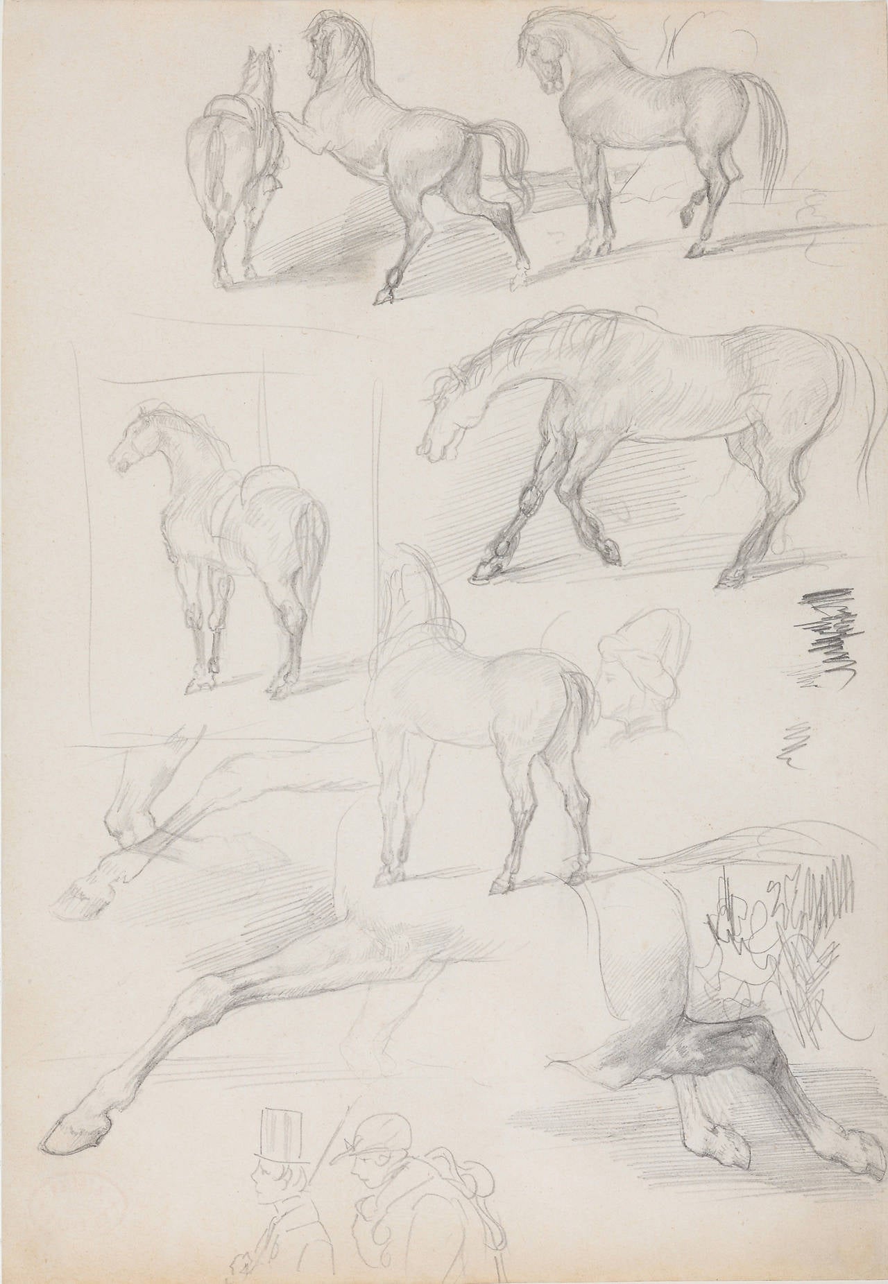 Edgar Degas Animal Art - "Studies of Horses and Riders" - Degas Sketchbook Drawing - Horse Racing