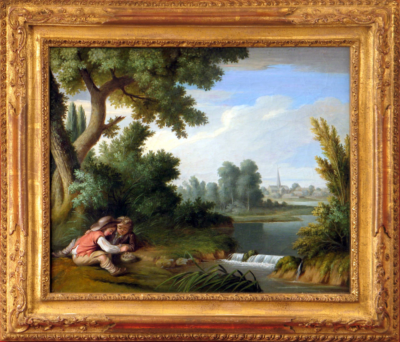 Jean Baptiste Bénard Landscape Painting – Zwei Jungen und ein Vogel-Nest